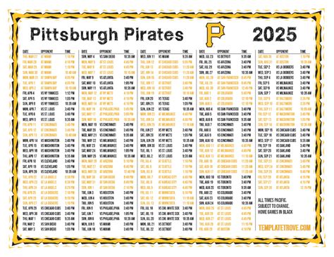 Pittsburgh Pirates 2025 Schedule Printable