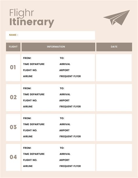 Plane Itinerary Template