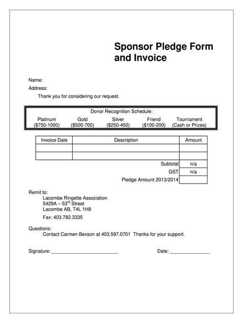 Pledge Invoice Template