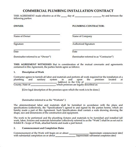 Plumbing Construction Contract Template