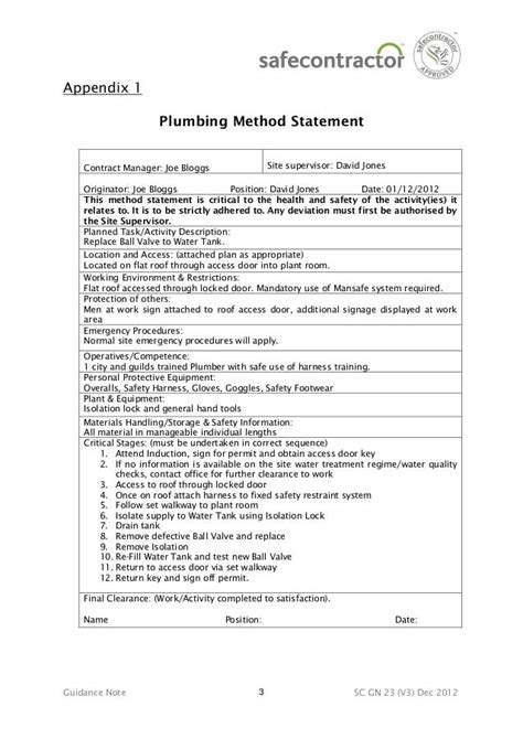 Plumbing Method Statement Template
