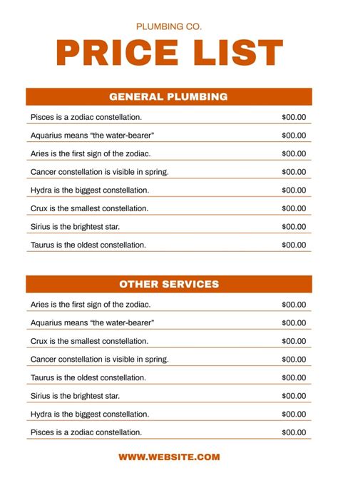 Plumbing Price List Template