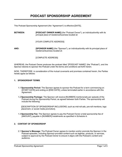 Podcast Sponsorship Contract Template