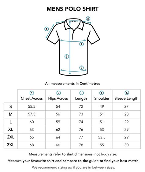 Polo Shirt Size Chart