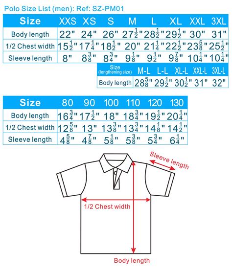 Polo Size Chart Mens