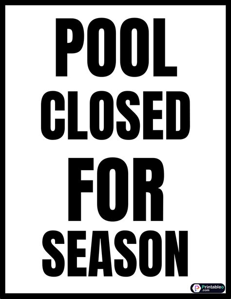 Pool Closed Sign Printable