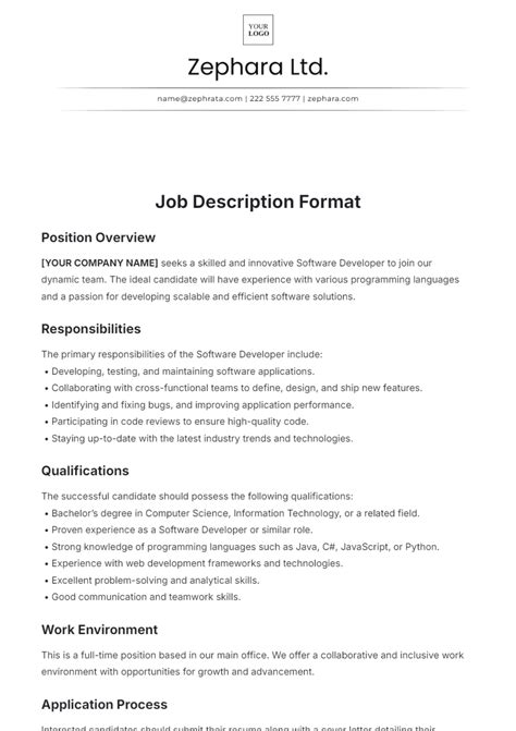 Position Description Template Word