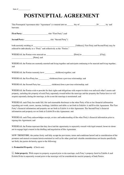 Post Marital Agreement Template