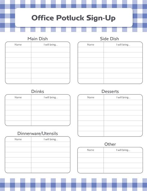 Potluck Sign Up Sheet Template Excel
