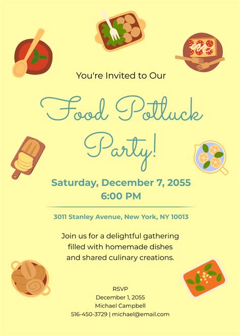 Potluck Template Invitations