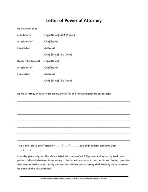 Power Of Attorney Letter Template Free