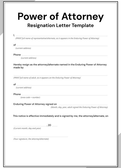Power Of Attorney Resignation Letter Template