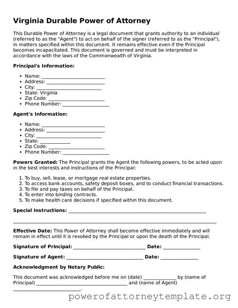 Power Of Attorney Virginia Template