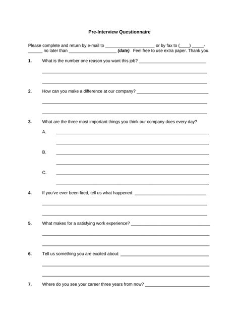 Pre Interview Questionnaire Template