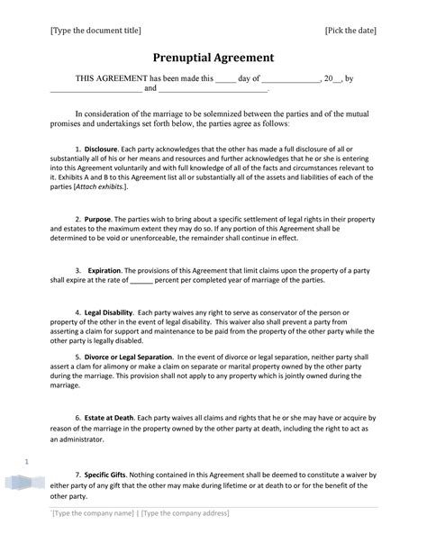 Prenup Contract Template