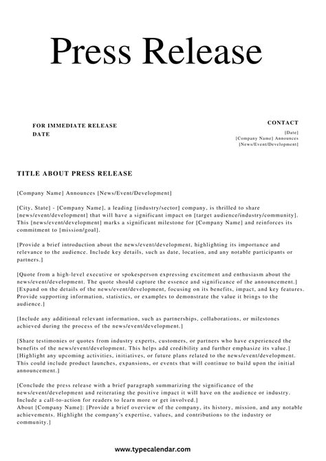 Press Release Template Word