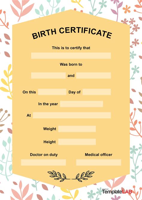 Pretend Birth Certificate Template