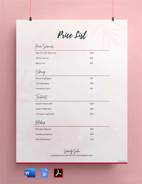 Price List Template Free