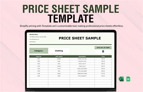 Price Sheet Template