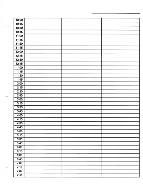 Printable 15 Minute Check Sheet