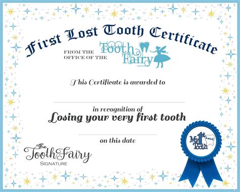 Printable 1st First Tooth Certificate