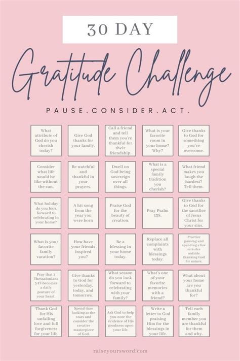 Printable 30 Day Gratitude Challenge