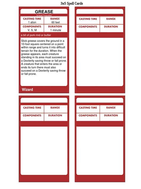 Printable 5e Spell Cards