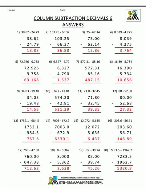 Printable 5th Grade Math Worksheets With Answer Key