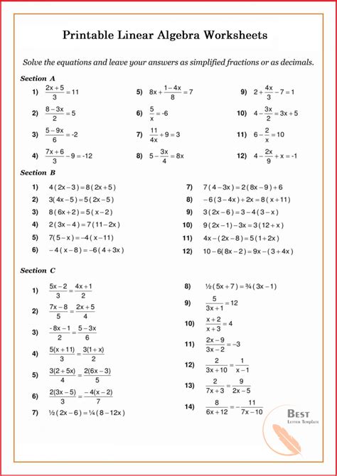 Printable Algebra Worksheets