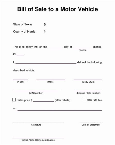 Printable Automobile Bill Of Sale