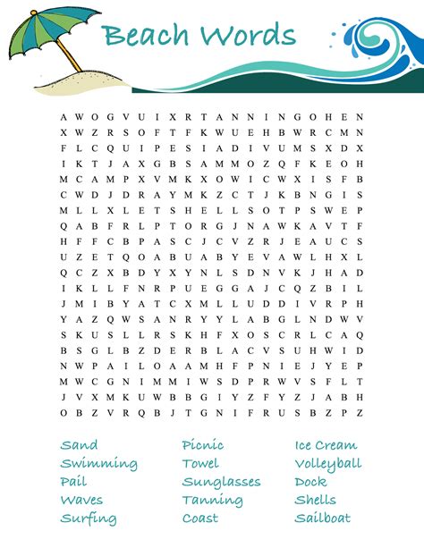 Printable Beach Word Search