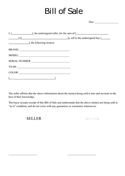 Printable Bill Of Sale Document