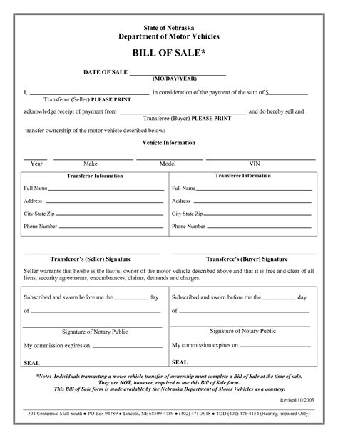 Printable Bill Of Sale Form For Vehicle