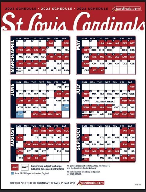 Printable Cardinals Schedule