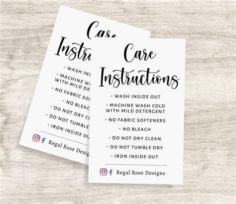 Printable Care Instruction Cards Free