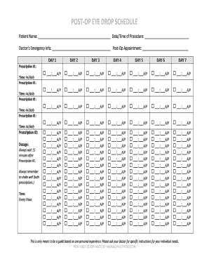 Printable Cataract Surgery Eye Drop Schedule Template