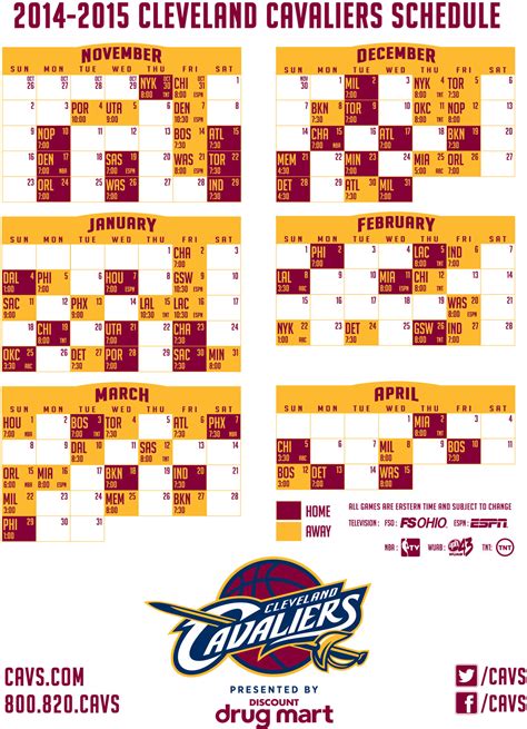 Printable Cavs Schedule