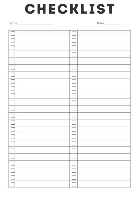 Printable Checklist Templates