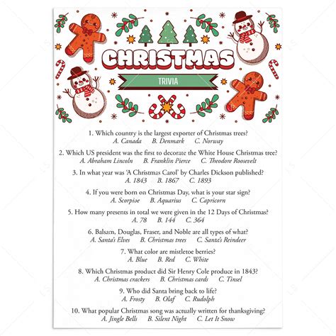 Printable Christmas Quiz With Answers