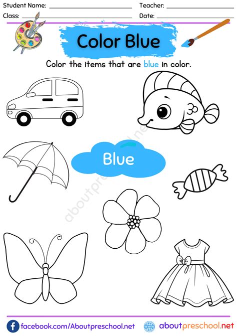 Printable Color Blue Worksheets For Preschool