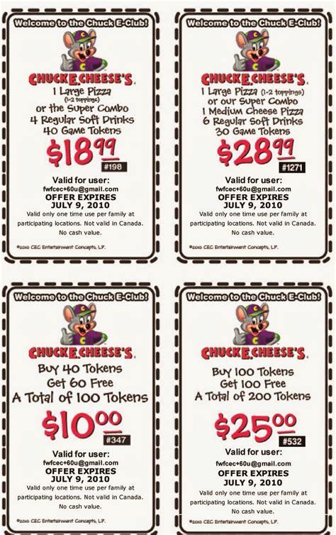 Printable Coupons Chuck E Cheese