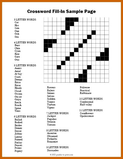 Printable Crossword Fill In Puzzles