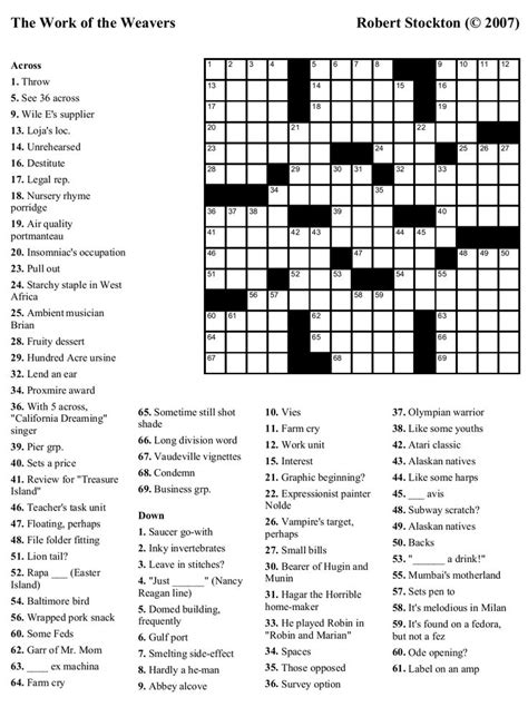 Printable Crossword Puzzles And Answers