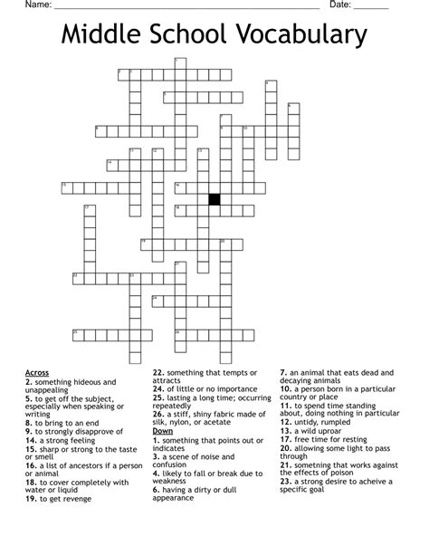 Printable Crossword Puzzles For Middle Schoolers