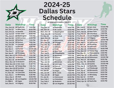 Printable Dallas Stars Schedule