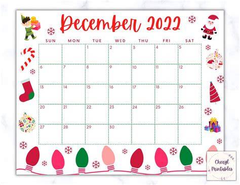 Printable December Christmas Calendar