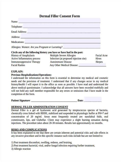 Printable Dermal Filler Consent Form