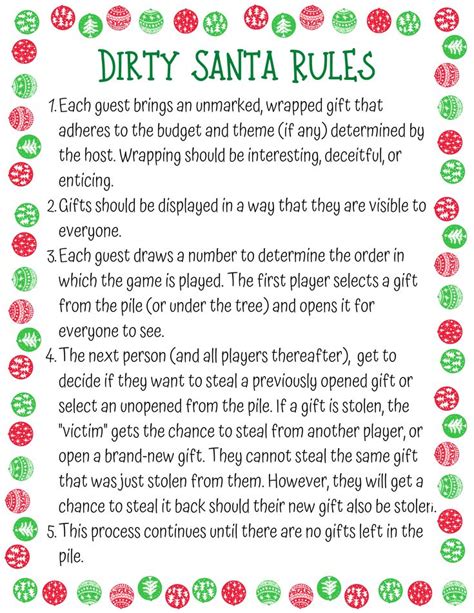 Printable Dirty Santa Rules