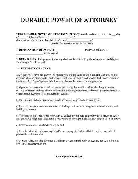 Printable Durable Power Blank Power Of Attorney Form