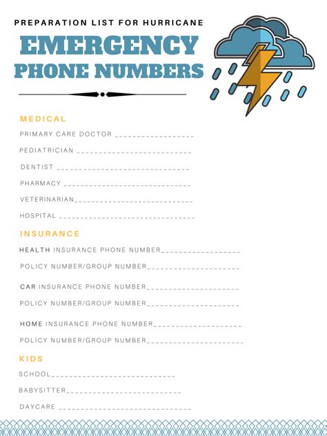 Printable Emergency Phone Number List
